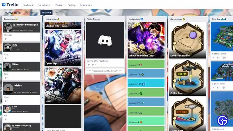 AOPG Trello discord and codes